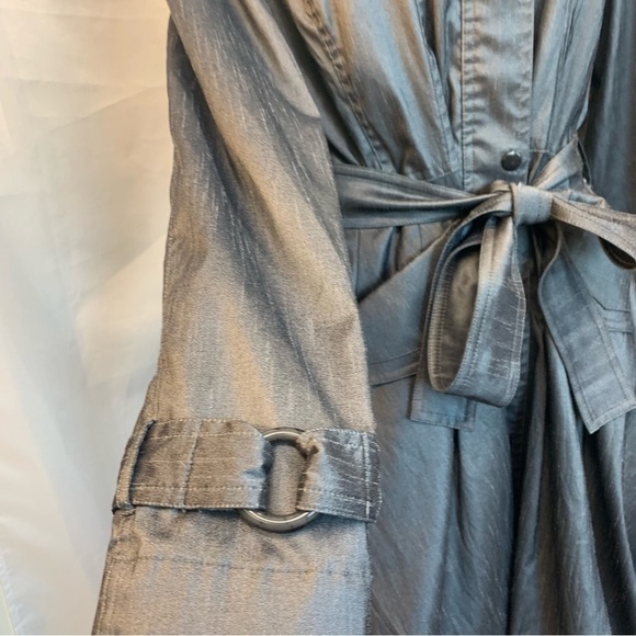 SAMUEL Dong Gray Belted Full Zip Water Resistant Bubble Trench Coat Sz L - Picture 7 of 16